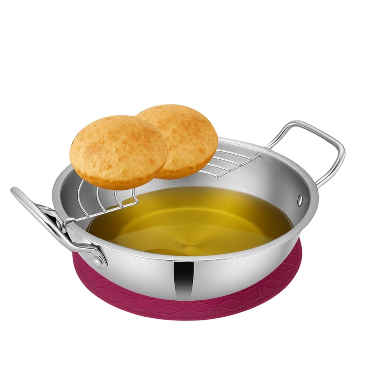 Prabha Elante Triply Kadai With Glass Lid 20cm | Kadhai Induction Base 1.8 litre |Kadai For Cooking Stainless Steel | Kadhai For Deep Frying |Kitchen Cookware Woks Set with Oil Drainer Strainer & Matt