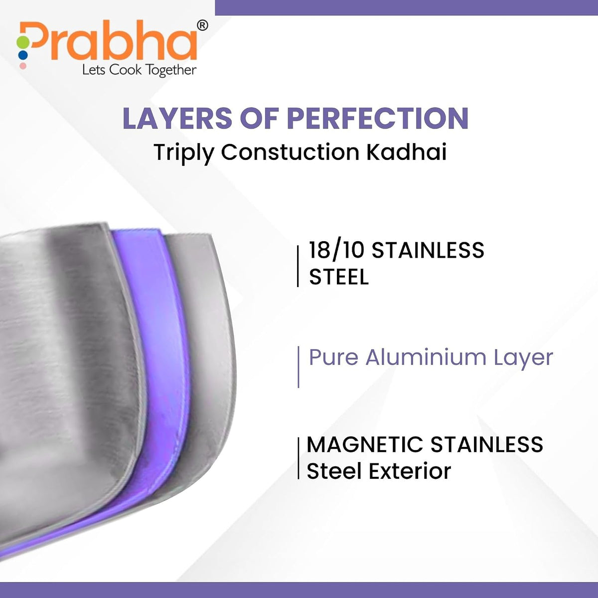 Prabha Elante Triply Kadai With Glass Lid 18cm | Kadhai Induction Base 1.4 litre |Kadai For Cooking Stainless Steel | Kadhai For Deep Frying |Kitchen Cookware Woks Set with Oil Drainer Strainer & Matt