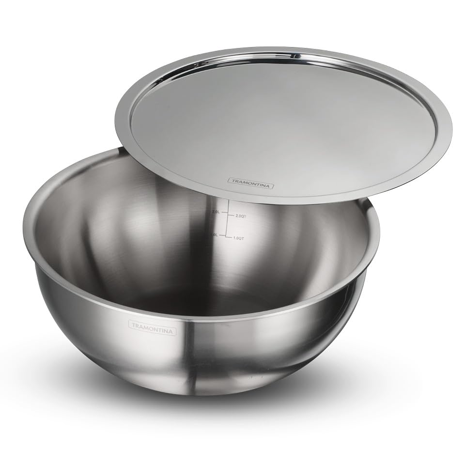Tramontina AEION Triply 28cm / 5.9L Stainless Steel Tasla with Lid | Kitchen Serving Bowl with Measurement Scale | Gas/Induction Compatible Cookware | Salad Bowl | NSF Certified | 10 Year Warranty