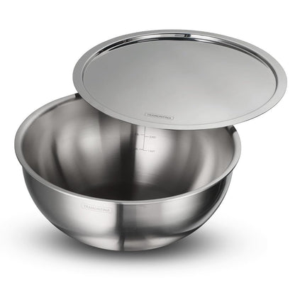 Tramontina AEION Triply 28cm / 5.9L Stainless Steel Tasla with Lid | Kitchen Serving Bowl with Measurement Scale | Gas/Induction Compatible Cookware | Salad Bowl | NSF Certified | 10 Year Warranty