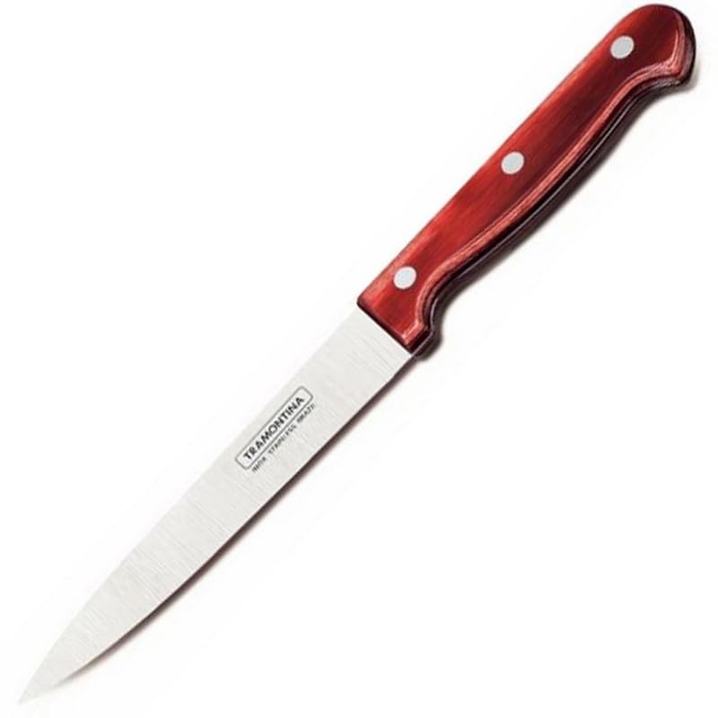 TRAMONTINA Polywood 15.2cm / 6" Utility Knife | Stainless Steel Blade | Multi-Purpose Kitchen Knife | Straight/Plain Edge | Treated Wooden Handle | Impact & Heat Resistant | 5 Yr Warranty