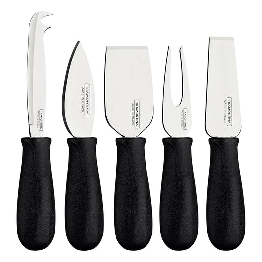 TRAMONTINA Harmoniza 5-Piece Cheese Knife Set for Serving with Stainless Steel Blades and Black Polypropylene Handles