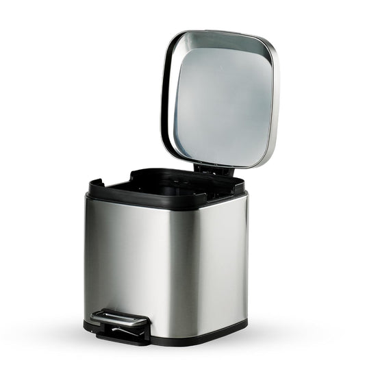 TRAMONTINA 8 Litre Stainless Steel Step Dustbin | Fingerprint-Resistant Finish | Soft-Close Lid | Removable Inner Bucket | Square Trash Can for Home, Office & Hospitality