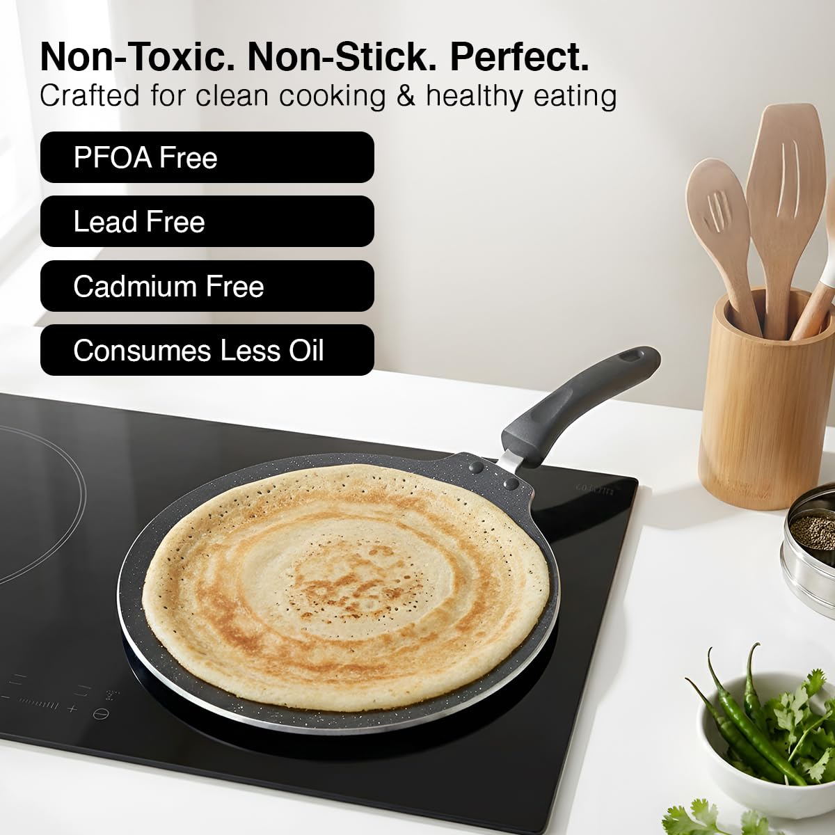 Prestige Omega Granite Non-Stick Dosa Tawa 30cm | Extra Thick Base (4.88 mm) | 5-Layer Coating | Gas & Induction Compatible | PFOA Free | Metal Spoon Friendly | Dishwasher Safe | 2Y Warranty | ISI