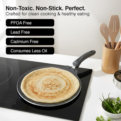 Prestige Omega Granite Non-Stick Dosa Tawa 30cm | Extra Thick Base (4.88 mm) | 5-Layer Coating | Gas & Induction Compatible | PFOA Free | Metal Spoon Friendly | Dishwasher Safe | 2Y Warranty | ISI