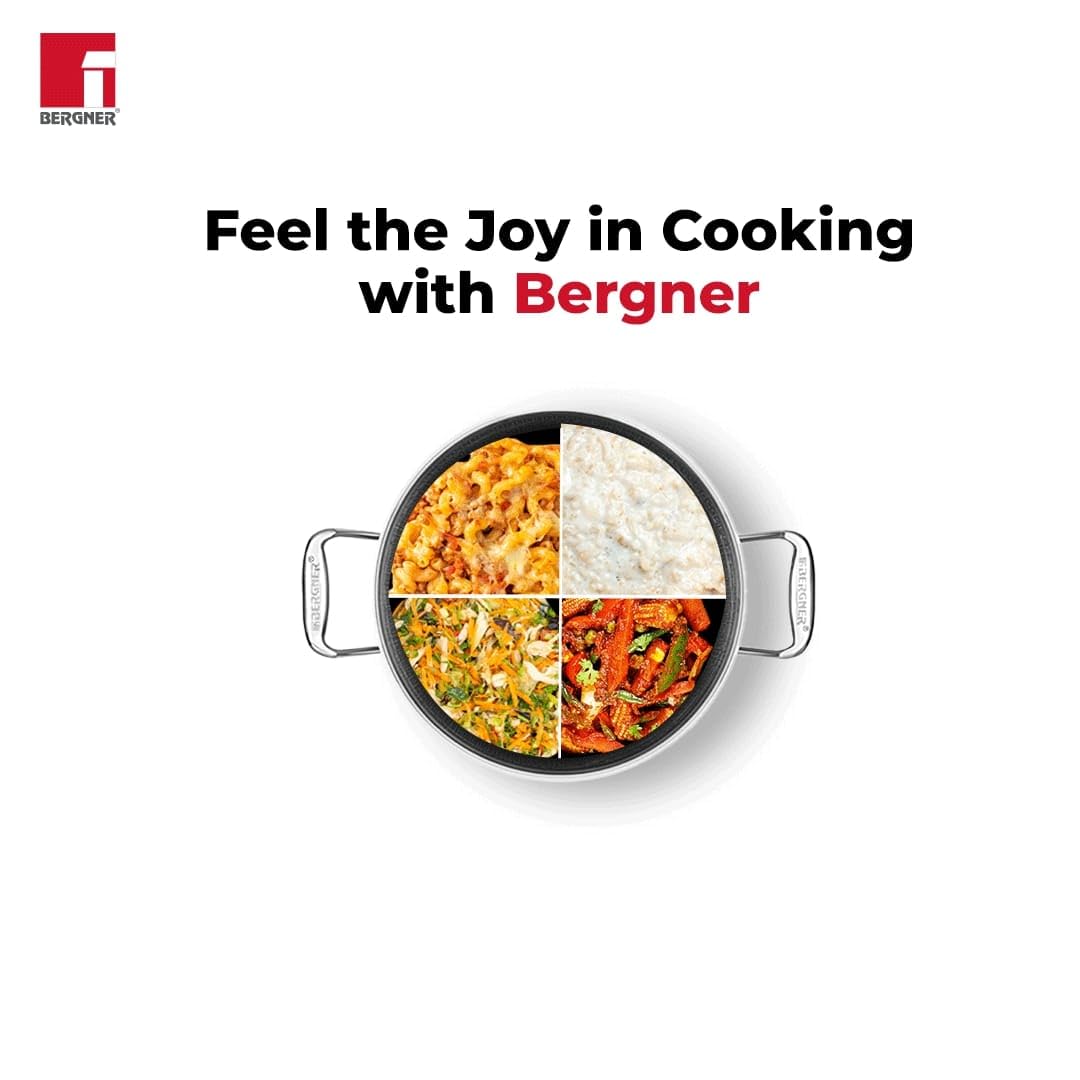 Bergner Hi-Tech TriPly Stainless Steel 24cm (5.3 L) Casserole with Glass Lid