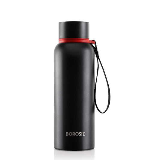Borosil Hydra Trek 700 ml Stainless Steel Water Bottle Double Wall Vacuum Insulated Flask, Black