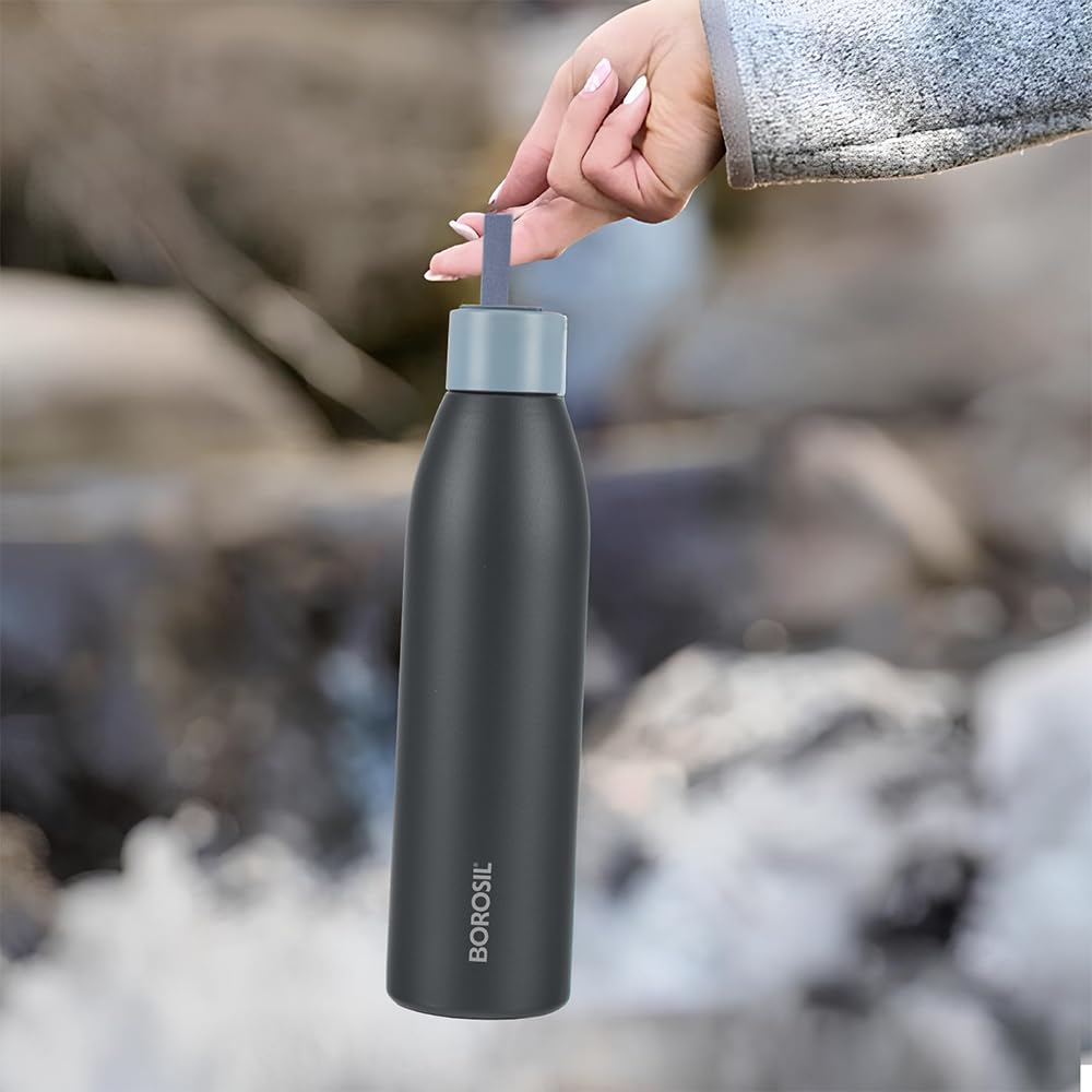 Borosil Hydra 900ml Duomate Black Stainless Steel Bottle
