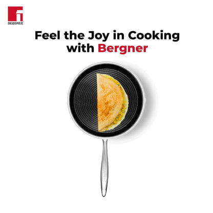 Bergner Hitech Prism TriPly Stainless Steel 30 cm Tawa, Non Stick Tawa for Roti/Dosa/Chapati, Induction Bottom and Gas Ready