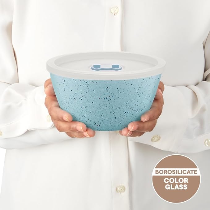 Borosil 750ml Serving & Mixing Bowl with Lid Blue