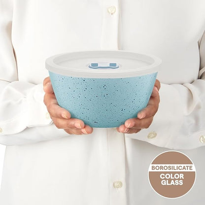 Borosil 750ml Serving & Mixing Bowl with Lid Blue