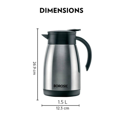Borosil Stainless Steel 1500ml Teapot with Handle