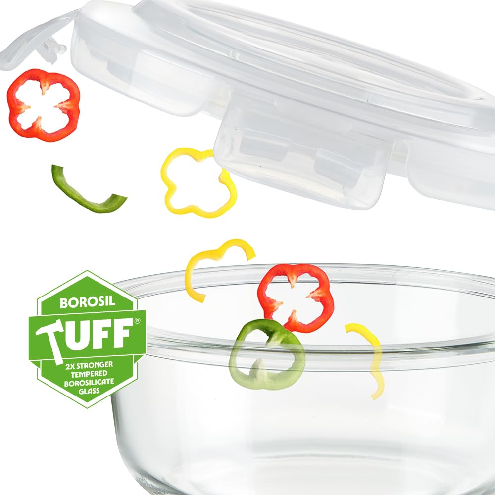 Borosil Klip N Store 320ml Round Glass Food Storage Container with Air Tight Lid