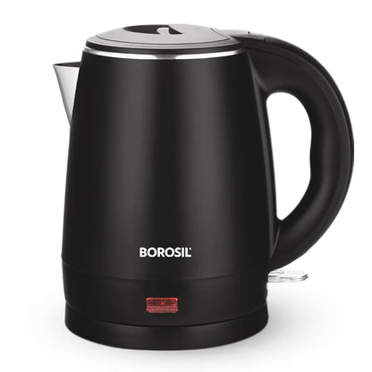 Borosil 1.2L 1350W Cooltouch Multipurpose Electric Kettle | Auto Shut off | Wide Mouth | 304 Food Grade Stainless Steel with Double Wall Cooltouch Exterior | 2 year Warranty | Black