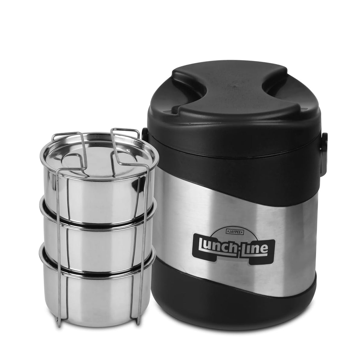 JAYPEE Lunchline Pro Stainless Steel 3 Container (380mlx3) Office Lunch Box 1140 ml with Steel Dish & Pu Insulated Washable Bag Spillproof Lunch Box for Man & Women with Carry Handle Tiffin Box,Black