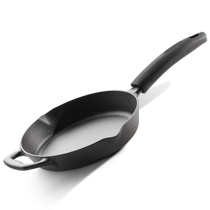 TRAMONTINA Titanex 24cm Cast Iron Fry Pan – Pre-Seasoned Skillet with Pour Spouts | Saute, Stir-Fry, Deep Fry, Sear & Bake | Gas & Induction Compatible | Natural Stone Finish