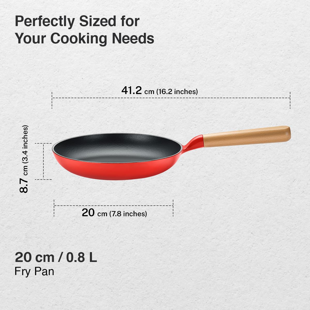 Prestige Castlite Enamel Coated Cast Iron Fry Pan 20cm/0.8L | Lightweight, High Heat Retention | Enamel Coated | Gas & Induction Compatible|Low-Oil Cooking|Stay-Cool Handle | Easy Clean |15Y Warranty
