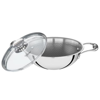 Prestige 24cm/2.7L Tri-Ply Stainless Steel Hexamagic Kadai with Lid| Honeycomb Structure|Durability of Triply|Metal Spoon Friendly| Gas & Induction Compatible|Dishwasher Safe|Low Oil Consumption|Grey