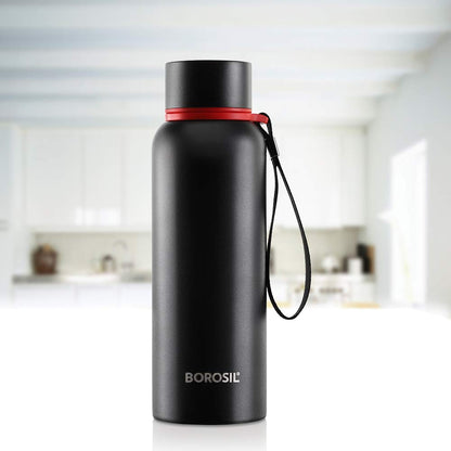 Borosil Hydra Trek 700 ml Stainless Steel Water Bottle Double Wall Vacuum Insulated Flask, Black