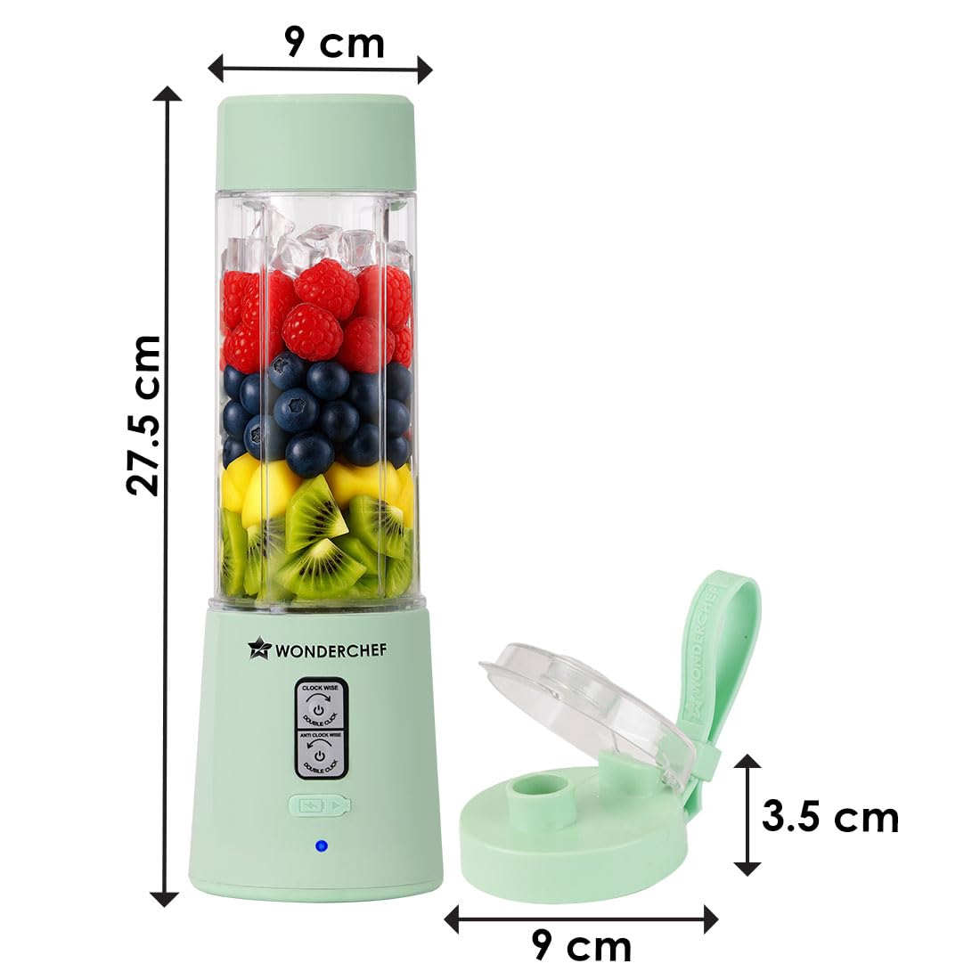 Wonderchef Twister Portable Blender, 500ml, Mint Green