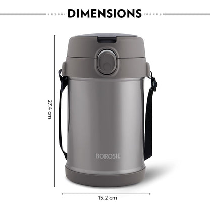 Borosil CarryMe Stainless Steel Lunch Box with Bag 3 Pcs Set (320 ml x 2 + 600 ml x 1) Grey