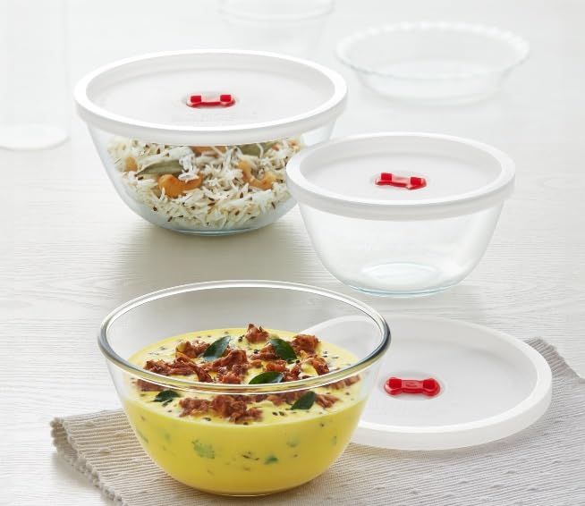 Borosil 1 L Round Serving & Mixing Bowl with Lid