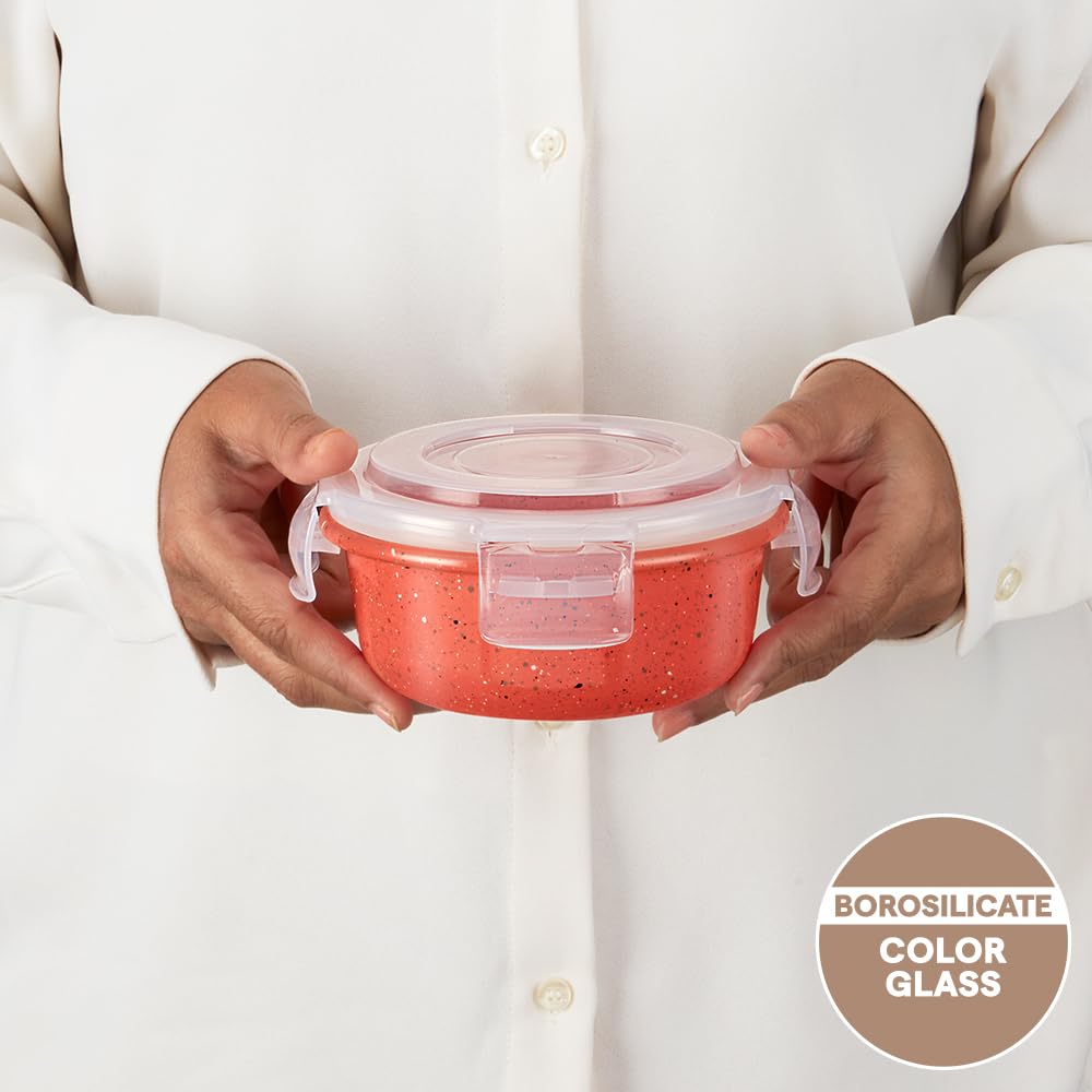 Borosil 400 ml Kube Pink Food Storage Container with Air Tight Lid