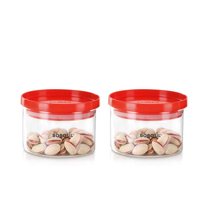 Borosil - Stack N Store Glass Jar with Stackable Lid for Kitchen Storage, Set of 2, 300 ml