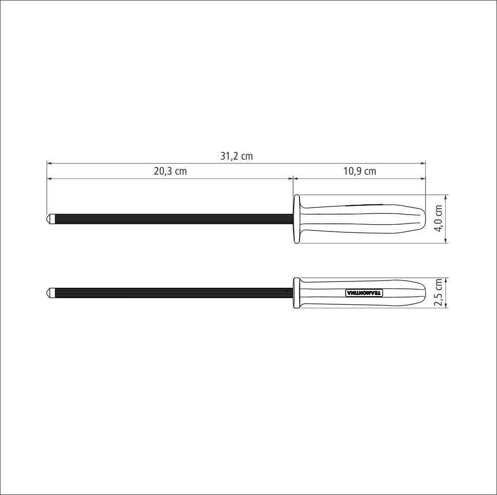 Tramontina Plenus Grooved Sharpening Steel, 8-Inch – Carbon Steel Shaft with Hard Chrome Coating, Black Polypropylene Handle – Knife Sharpener Rod, Dishwasher Safe.