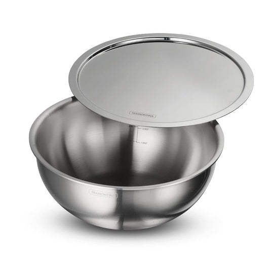 Tramontina AEION Triply 26cm / 4.7L Stainless Steel Tasla with Lid | Kitchen Serving Bowl with Measurement Scale | Gas/Induction Compatible Cookware | Salad Bowl | NSF Certified | 10 Year Warranty
