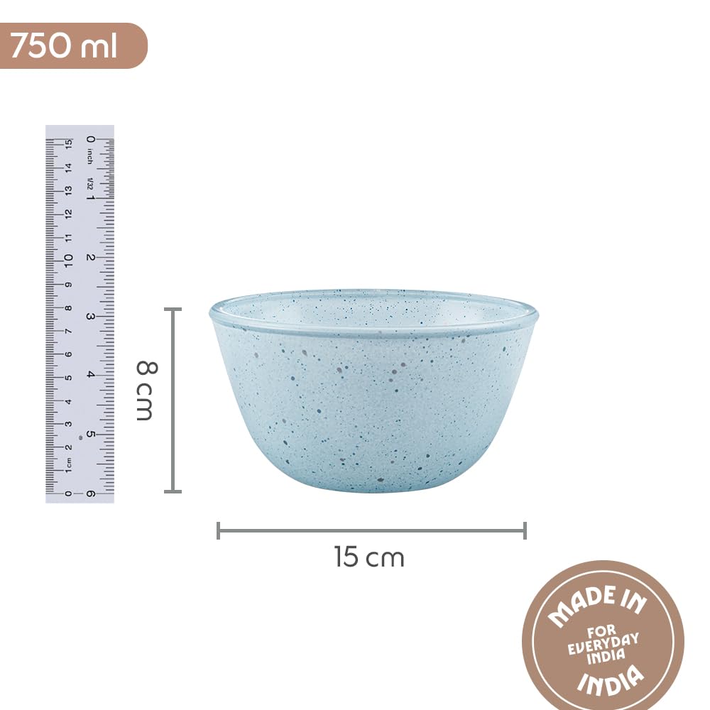 Borosil 750ml Serving & Mixing Bowl | Made in India Borosilicate Glass Bowl for Kitchen & Dinning | Bowl for Mixing Dough, Salad, Batter | Microwave & Dishwasher Safe (Blue)