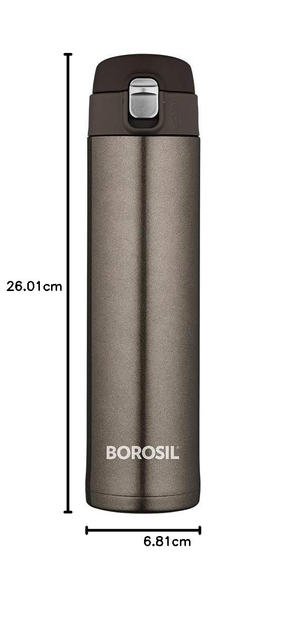 Borosil Hydra Nova 500 ml Stainless Steel Water Bottle | Double Wall Vacuum Insulated Flask | 16 Hours Hot and 18 Hours Cold | Bottle for Office, Gym, School, College | 1 Year Warranty, Titanium
