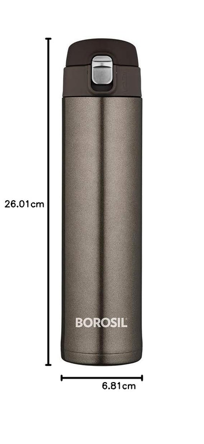 Borosil Hydra Nova 500 ml Stainless Steel Water Bottle | Double Wall Vacuum Insulated Flask | 16 Hours Hot and 18 Hours Cold | Bottle for Office, Gym, School, College | 1 Year Warranty, Titanium