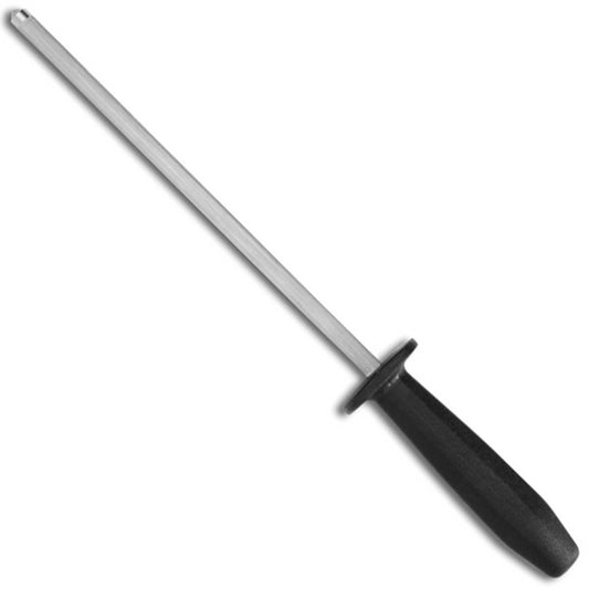 Tramontina Plenus Grooved Sharpening Steel, 8-Inch – Carbon Steel Shaft with Hard Chrome Coating, Black Polypropylene Handle – Knife Sharpener Rod, Dishwasher Safe.
