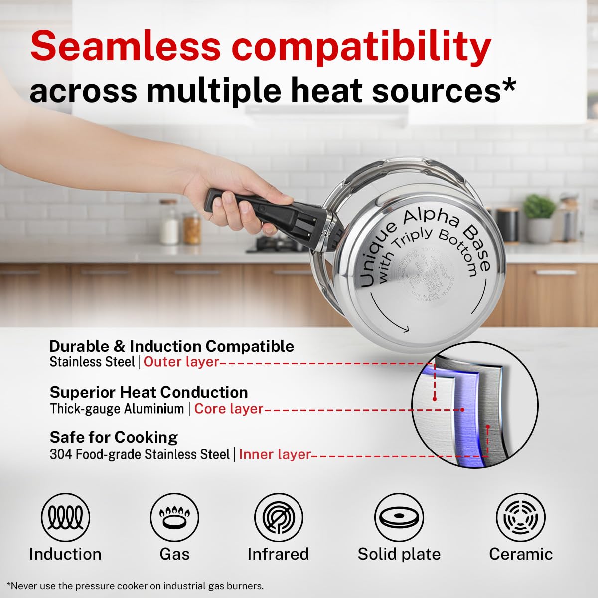 Prestige 4 Litre Stainless Steel Deluxe Alpha Svachh Outerlid Pressure Cooker |Deep lid for spillage control|10 years warranty|Gas & Induction compatible|Gasket release system|ISI Certified