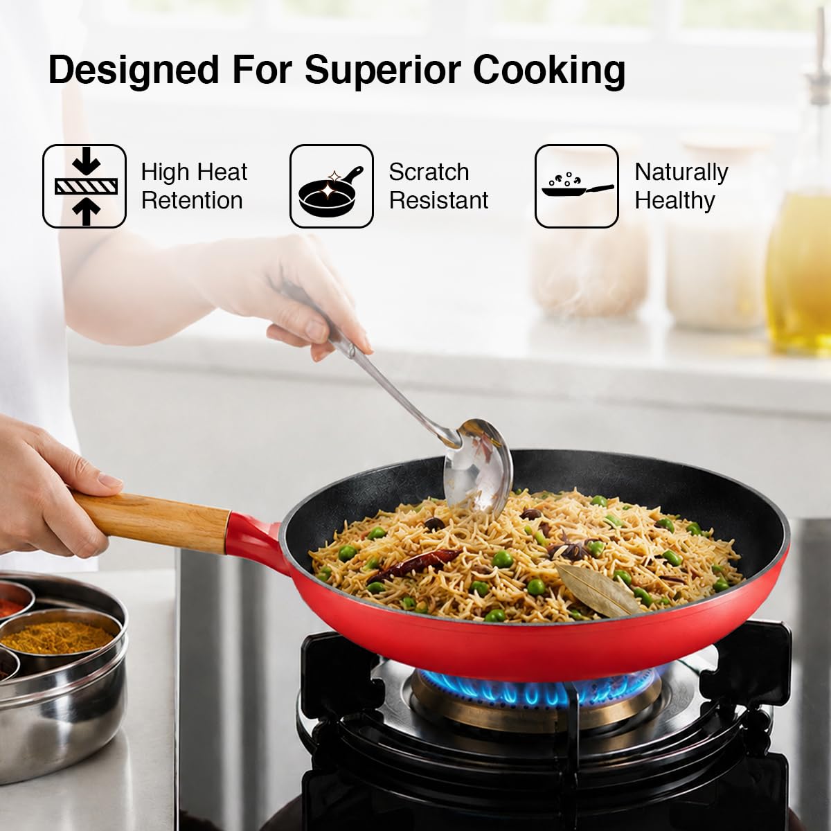 Prestige Castlite Enamel Coated Cast Iron Fry Pan 20cm/0.8L | Lightweight, High Heat Retention | Enamel Coated | Gas & Induction Compatible|Low-Oil Cooking|Stay-Cool Handle | Easy Clean |15Y Warranty