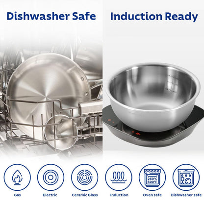Tramontina AEION Triply 26cm / 4.7L Stainless Steel Tasla with Lid | Kitchen Serving Bowl with Measurement Scale | Gas/Induction Compatible Cookware | Salad Bowl | NSF Certified | 10 Year Warranty