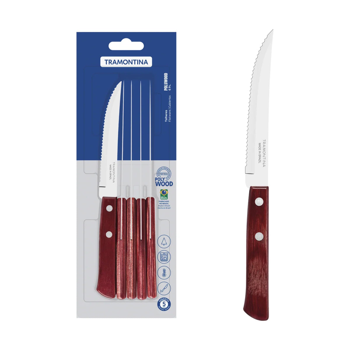 Tramontina Polywood Steak Knives Set of 6 - Red