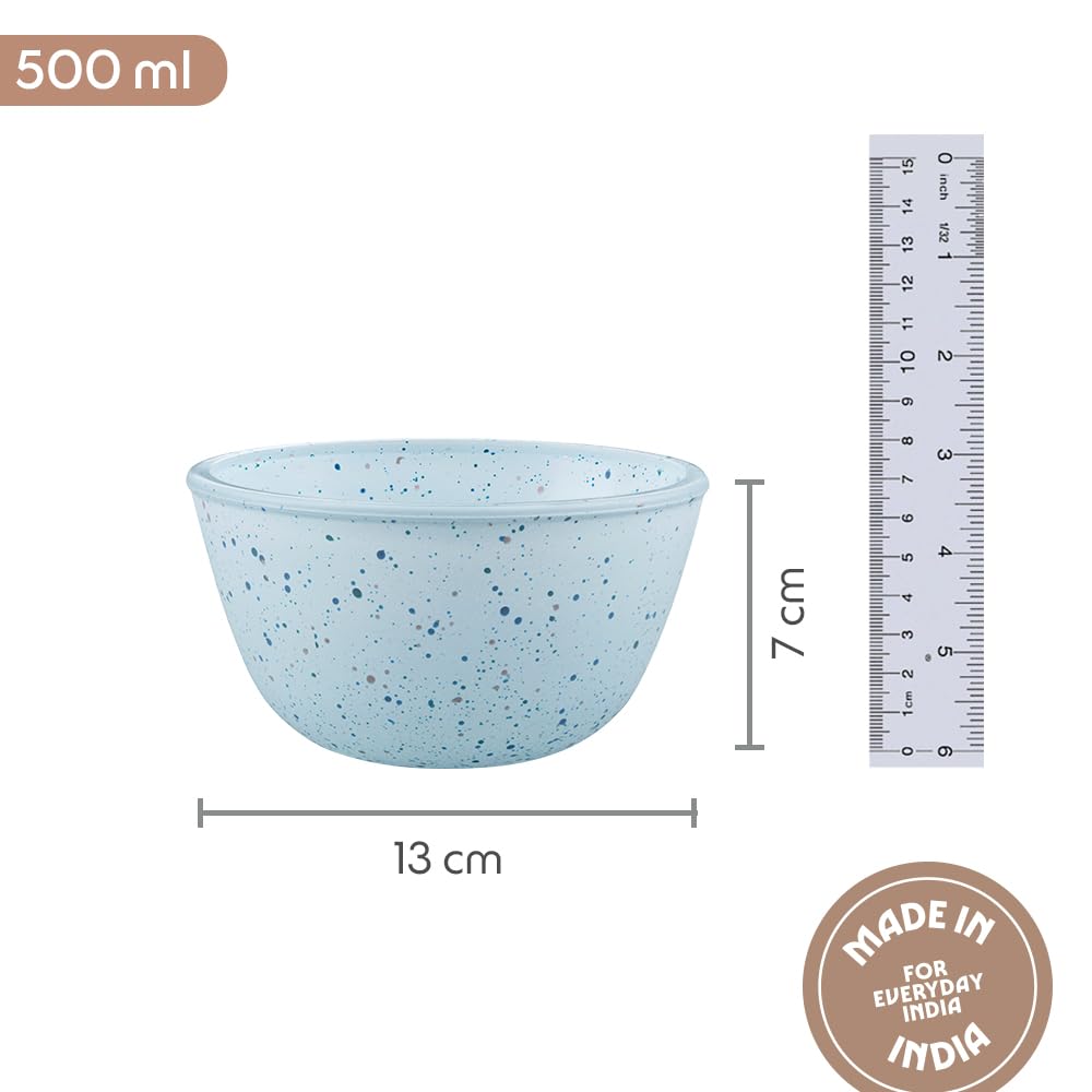 Borosil 500ml Serving & Mixing Bowl | Made in India Borosilicate Glass Bowl for Kitchen & Dinning | Bowl for Mixing Dough, Salad, Batter | Microwave & Dishwasher Safe (Blue)