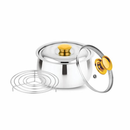 Prabha Casserole With Lid 2200ML | Stainless Steel Casserole for Cooking | Harmony Hot Case Hot Pot, Food Grade | Hotcase Roti, Rice-Gravy-Curry, Silver Hot Box | Belly