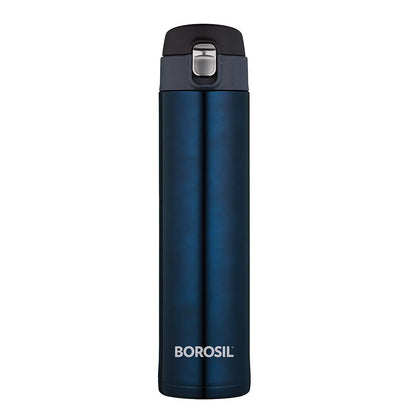 Borosil Hydra Nova 500 ml Stainless Steel Water Bottle | Double Wall Vacuum Insulated Flask | 16 Hours Hot and 18 Hours Cold | Bottle for Office, Gym, School, College | 1 Year Warranty | Blue