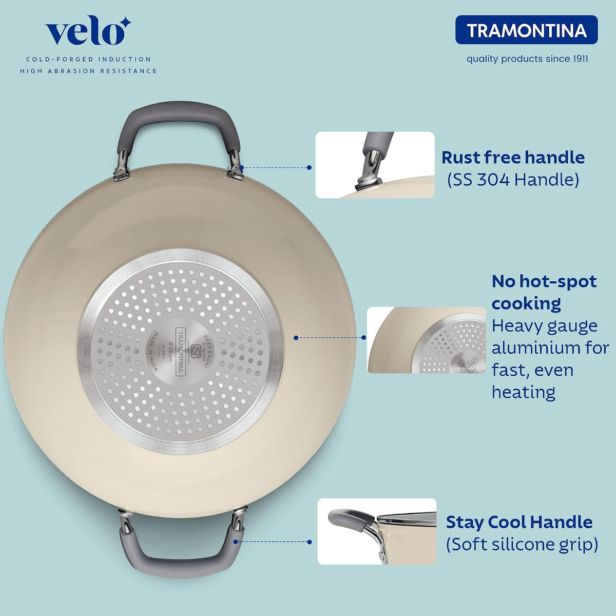 TRAMONTINA Velo 20cm / 1.9L Kadai with Lid Beige