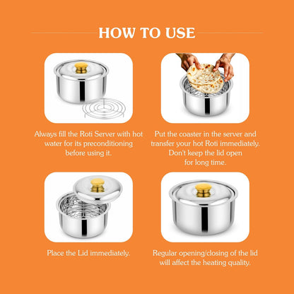Prabha Casserole With Lid 2200ML | Stainless Steel Casserole for Cooking | Harmony Hot Case Hot Pot, Food Grade | Hotcase Roti, Rice-Gravy-Curry, Silver Hot Box | Belly