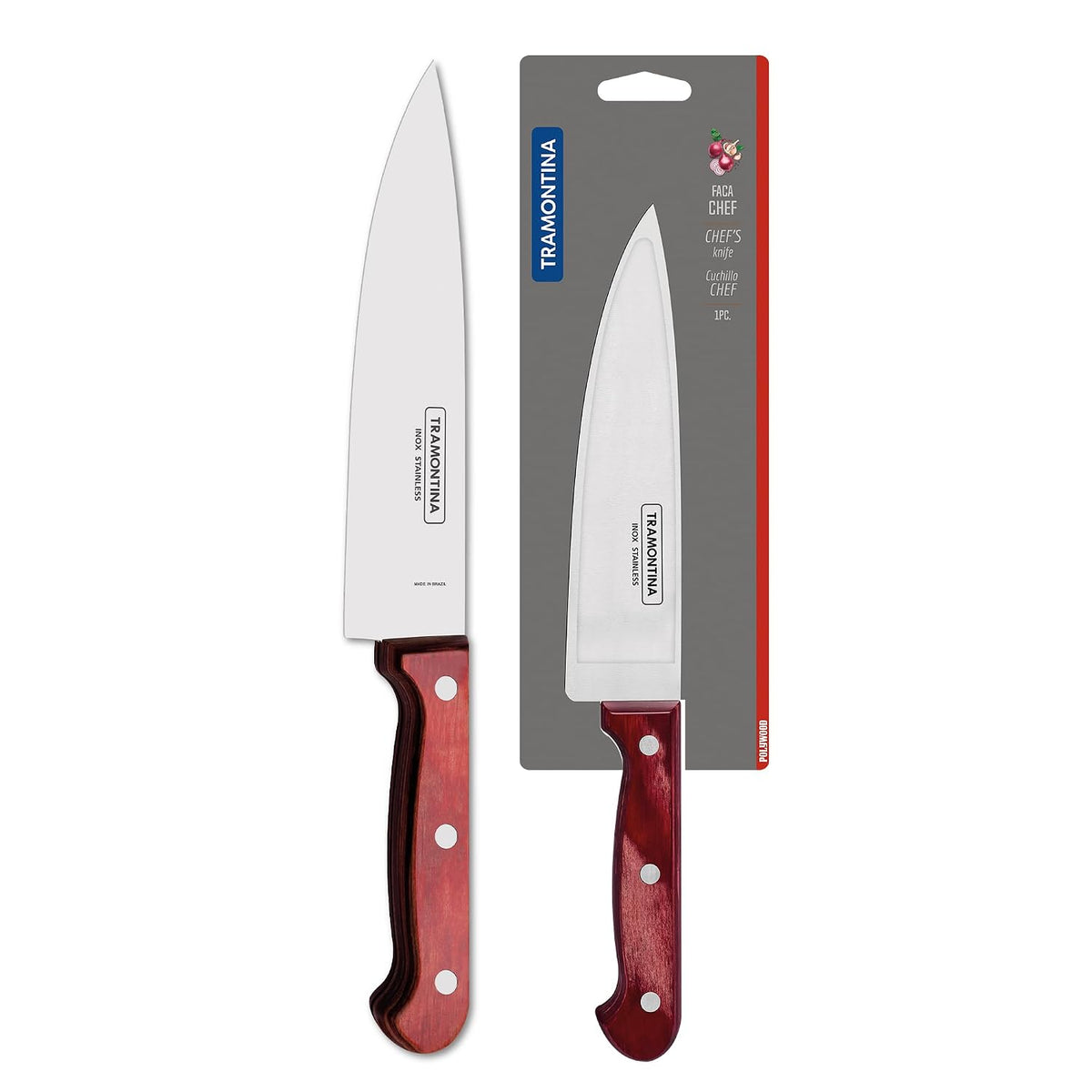TRAMONTINA Polywood 15.2cm /6" Chef Knife | Stainless Steel Blade Professional Kitchen Knife | Chopping Knife | Plain/Straight Edge | Treated Wooden Handle | Impact Resistant | 5 Yr Warranty