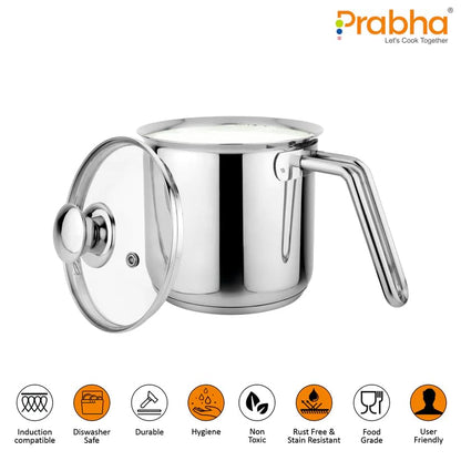 Prabha Xenon IB Milk Pot with Lid Stainless Steel | 17cm | 2.5L | Stove & Induction Cookware | Heat Surround Cooking | Hammered Milk Pot | Sauce Pan, Tea Pan, Egg Boiler, Water Boiler with Handle