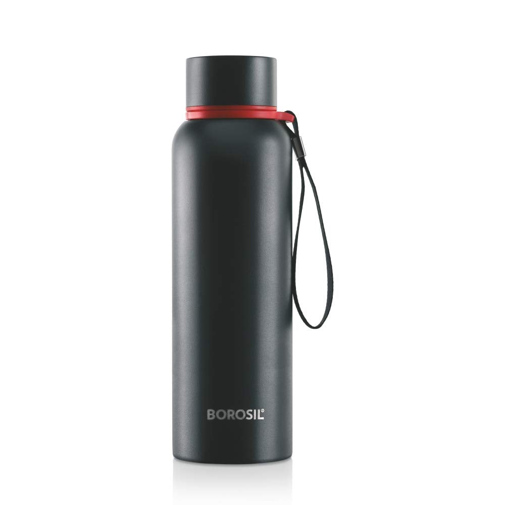 Borosil 850 ml Trek Stainless Steel Water Bottle, 20 Hrs Hot & 24 Hrs Cold