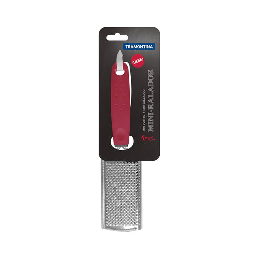 Tramontina Utilità Stainless-Steel Mini-Grater – Red Polypropylene Handle – Ideal for Grating Cheese, Garlic, Ginger, Nutmeg, and Citrus Zest