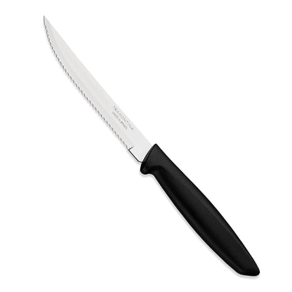 Tramontina Plenus Fruit Knife 12 cm, Wavy Serrated Stainless Steel Blade, Broad Tip, Black Polypropylene Handle.