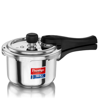 Prestige 1.5 Litre Triply Svachh Pressure Outer Lid Pressure Cooker|Deep lid for spillage control|Gas & Induction Compatible|Triply body for even heating|MFSD Technology|5 Y warranty|ISI Certified