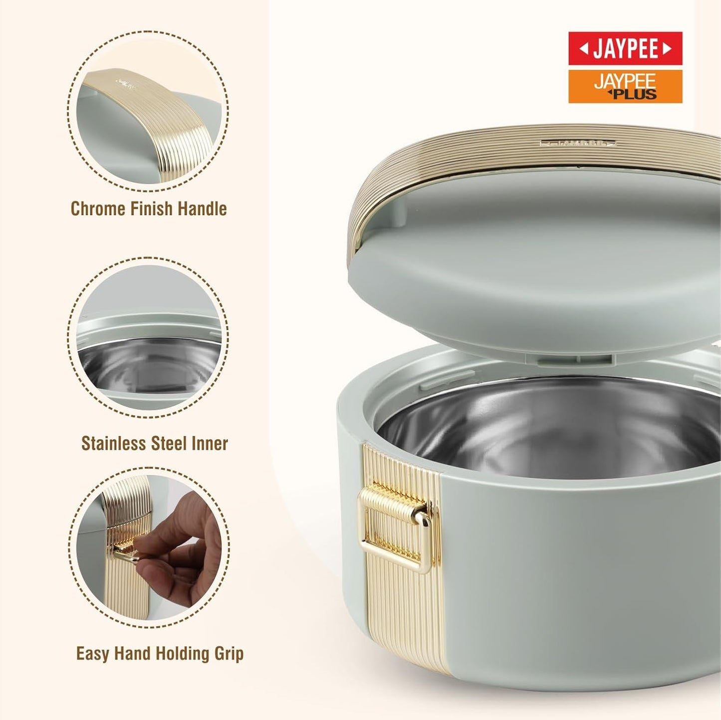 JAYPEE Regalia Inner Stainless Steel Casserole Set of 3 Serving casserole Set Pastle Green